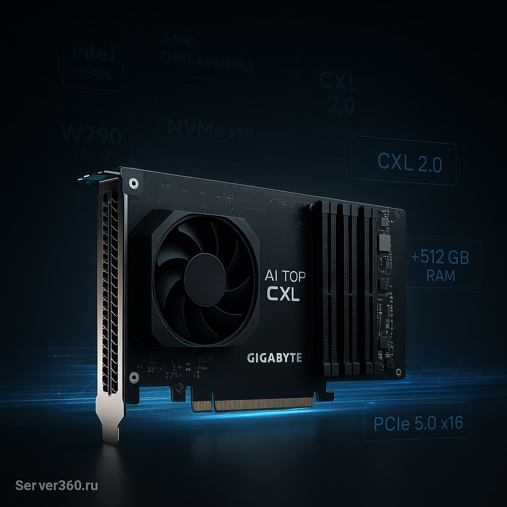 Карта расширения GIGABYTE AI TOP CXL R5X4: до 512 ГБ памяти для Xeon и Threadripper через CXL