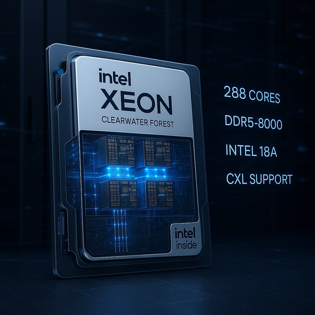 Процессор Intel® Xeon® 7 Clearwater Forest: до 288 ядер и прорыв в энергоэффективности для центров обработки данных