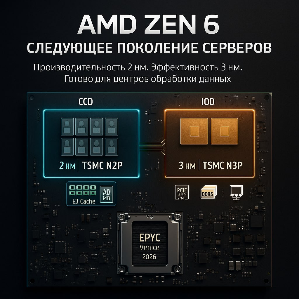 Процессоры AMD Zen 6 будут использовать 2-нм и 3-нм техпроцессы TSMC: что это значит для серверов и настольных систем