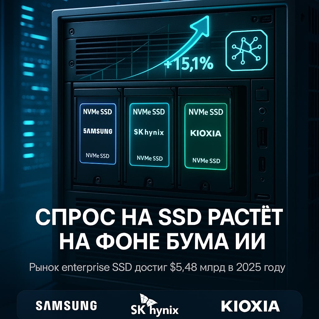 Спрос на SSD корпоративного класса продолжает расти на фоне бума ИИ: кто лидирует на рынке в 2025 году