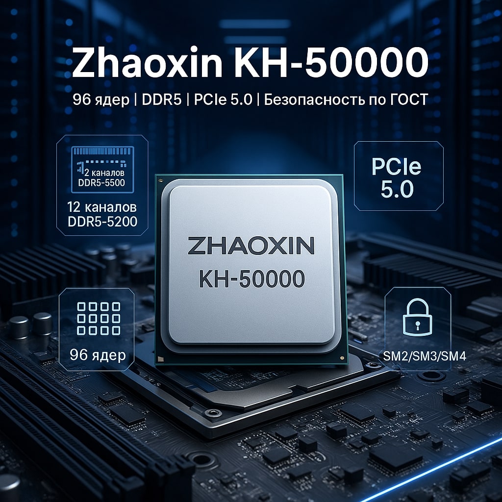Zhaoxin представила серверный x86-процессор KH-50000: 96 ядер без SMT и 12 каналов DDR5-5200