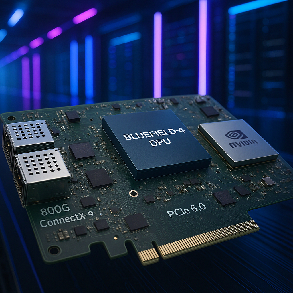 NVIDIA анонсировала DPU BlueField-4: 800G-порты, ConnectX-9, CPU Grace и PCIe 6.0 — революция для ИИ-инфраструктур