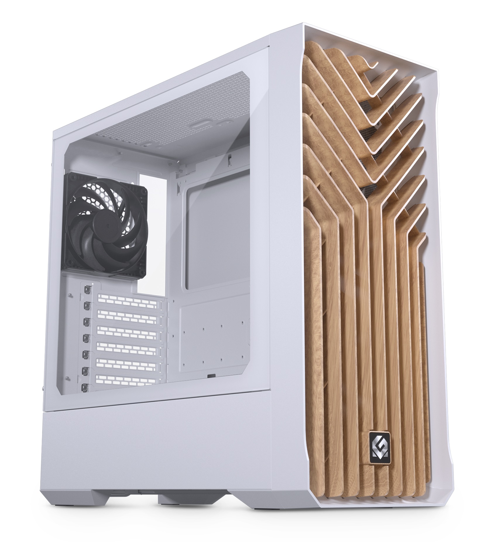 MagniumGear Neo Air 2 ATX Mid-tower, High Airflow wood texture front panel design, 4x 120 Black fans, Tempered Glass, White