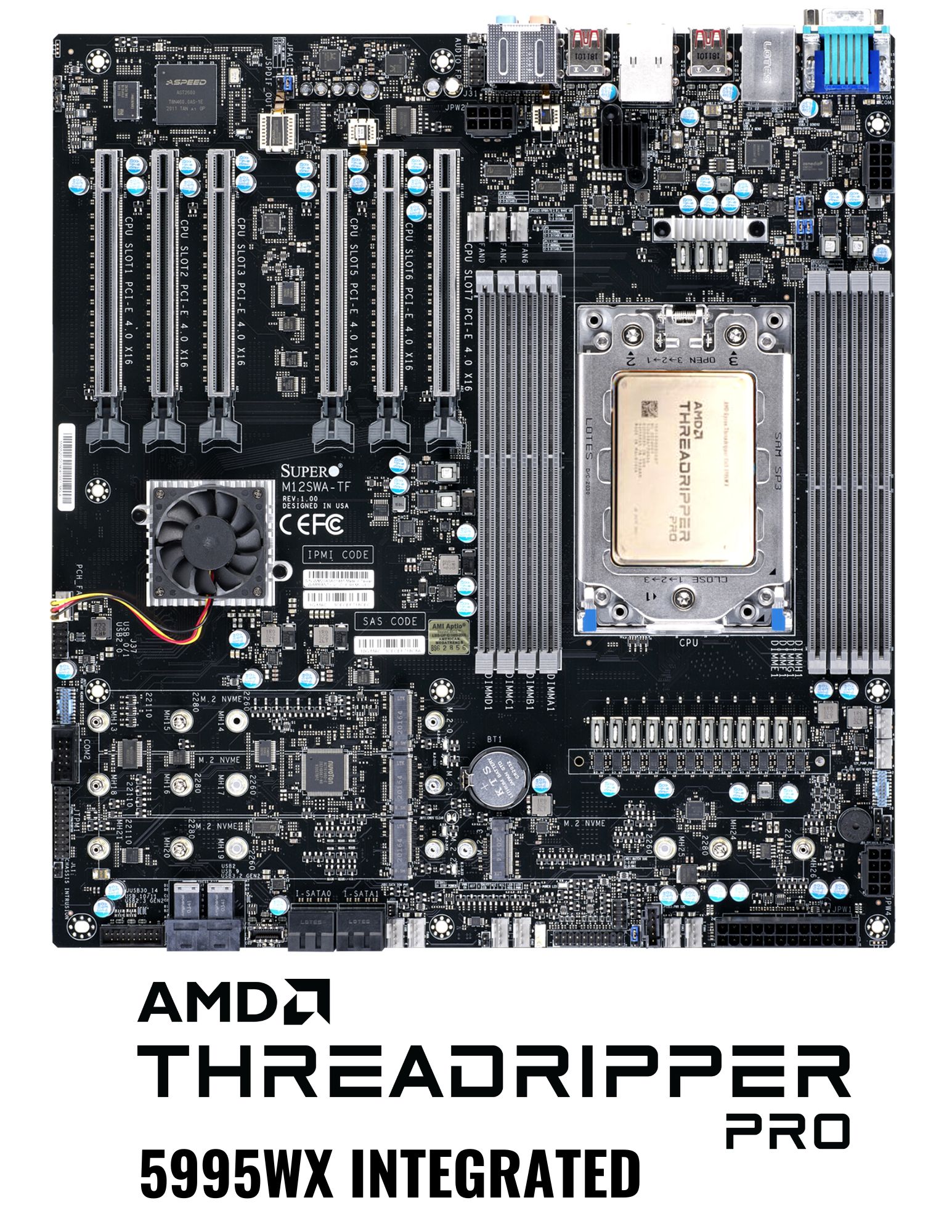 Материнская плата Supermicro M12SWA-TF с процессором AMD Ryzen Threadripper PRO 5995WX (64-Core)