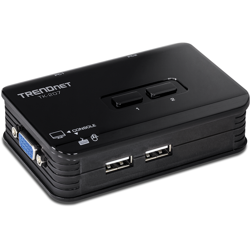 TRENDnet 2-Port USB KVM Switch And Cable Kit, 2048 x 1536 Resolution, Device Monitoring, Auto-Scan, Audible Feedback, USB 1.1, Compliant With Windows And Linux, Hot-Pluggable, White, TK-207K