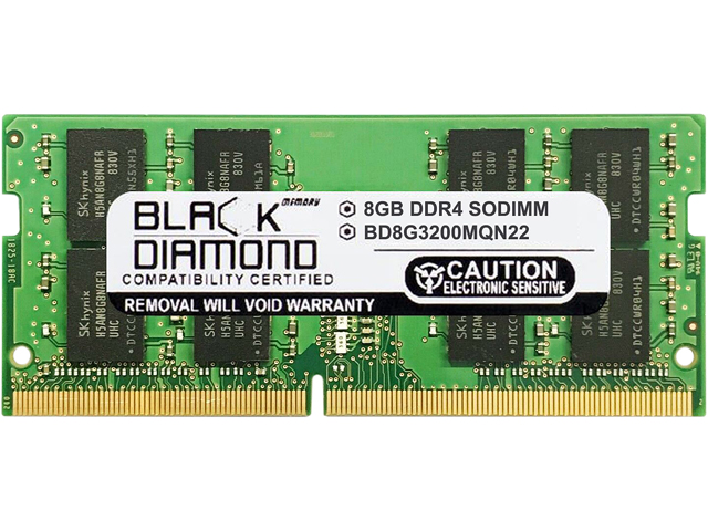 Black Diamond Memory 8GB 260-Pin DDR4 SO-DIMM DDR4 3200 (PC4 25600) Laptop Memory Model BD8G3200MQN22