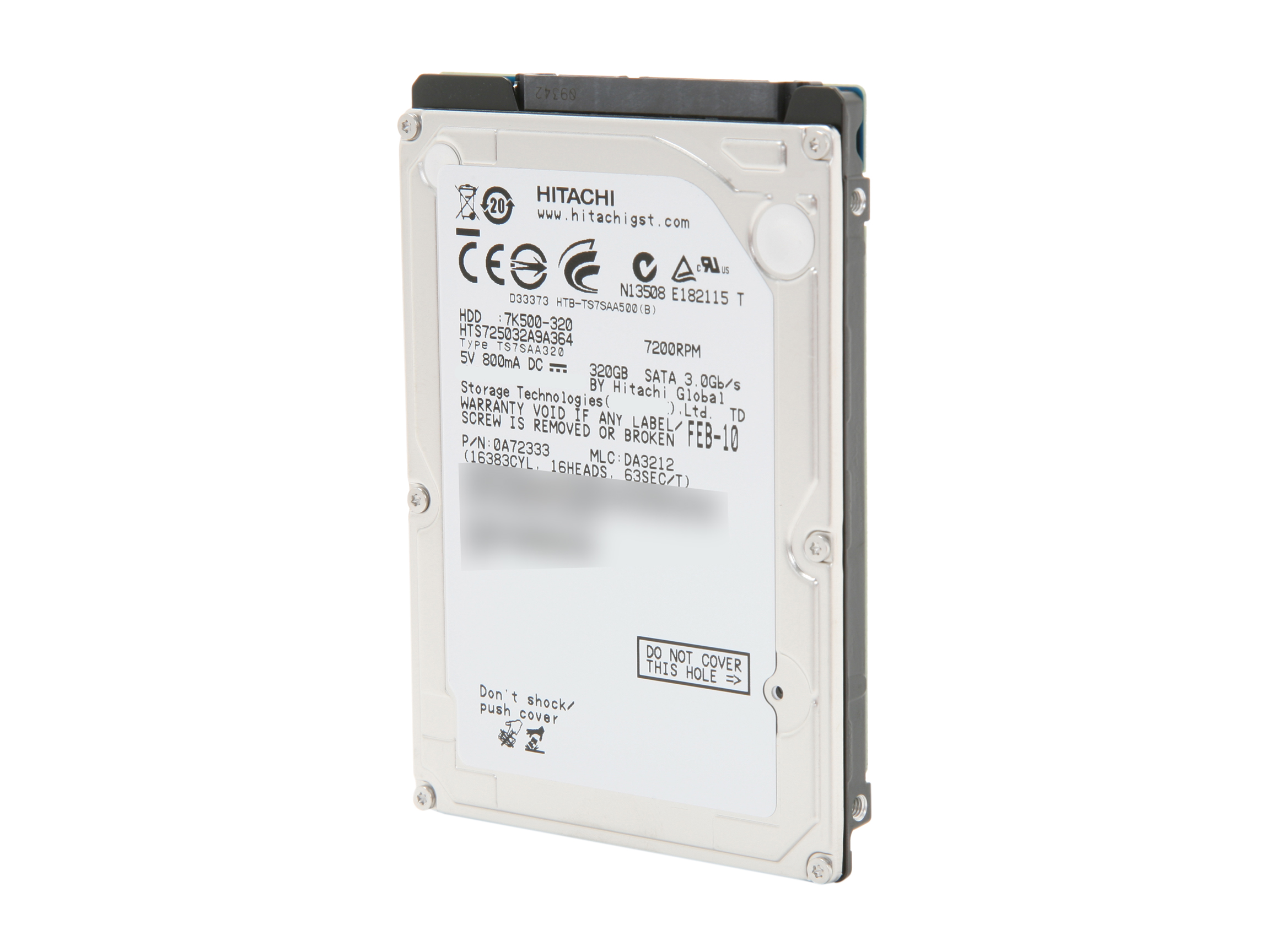 Hitachi GST Travelstar 7K500 HTS725032A9A364 (0A72333) 320GB 7200 RPM 16MB Cache SATA 3.0Gb/s 2.5″ Internal Notebook Hard Drive Bare Drive