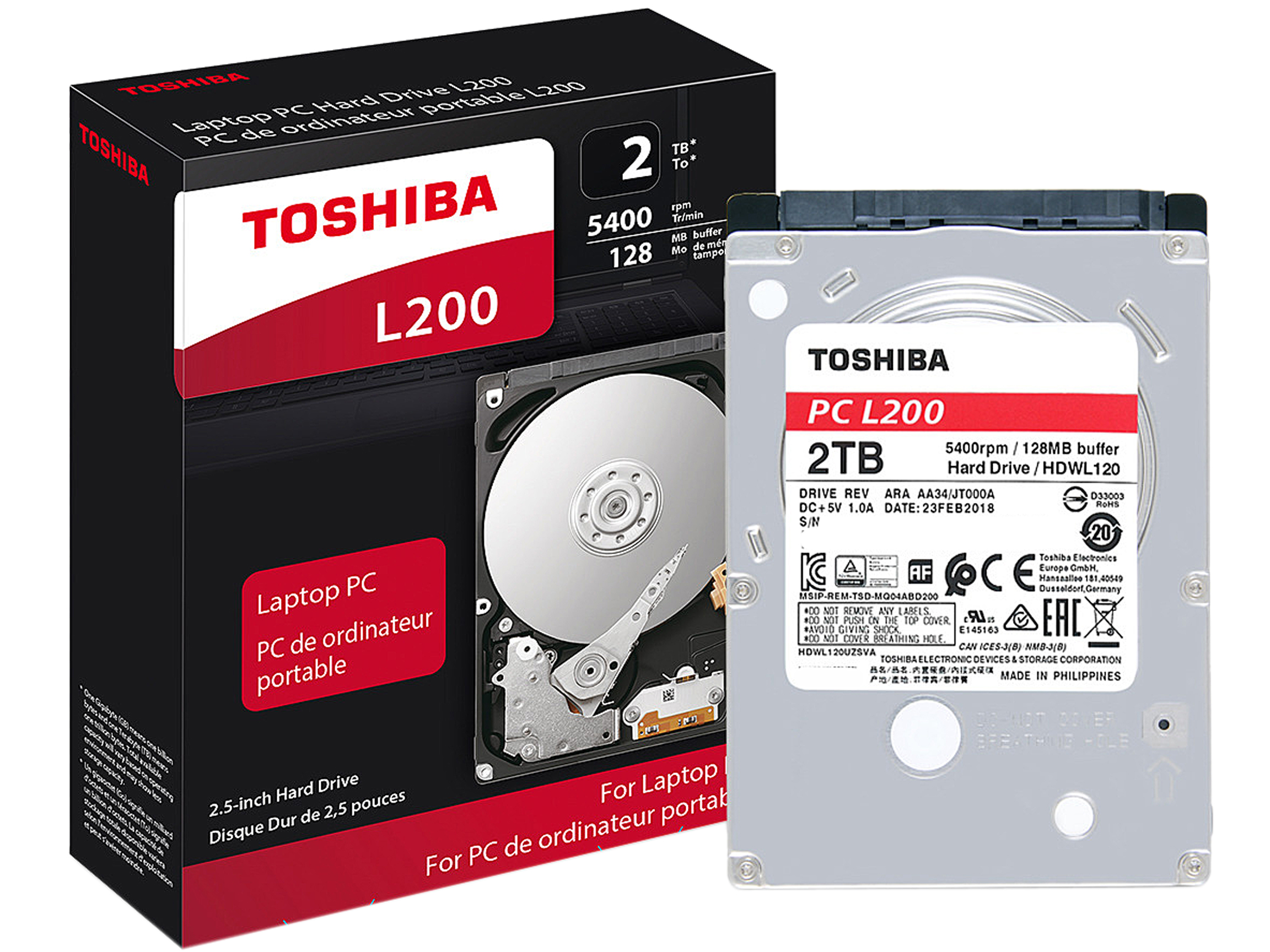 Toshiba L200 2TB Laptop PC Internal Hard Drive 5400 RPM SATA 6Gb/s 128MB Cache 2.5 inch 9.5mm Height — HDWL120XZSTA (RETAIL PACKAGE)