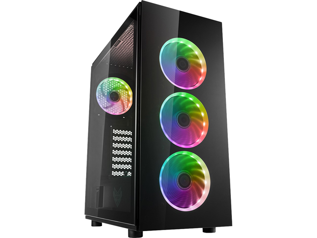 FSP ATX Mid Tower PC Computer Gaming Case with 2 Translucent Tempered Glass Panels with 4 Addressable RGB Fans (CMT340)