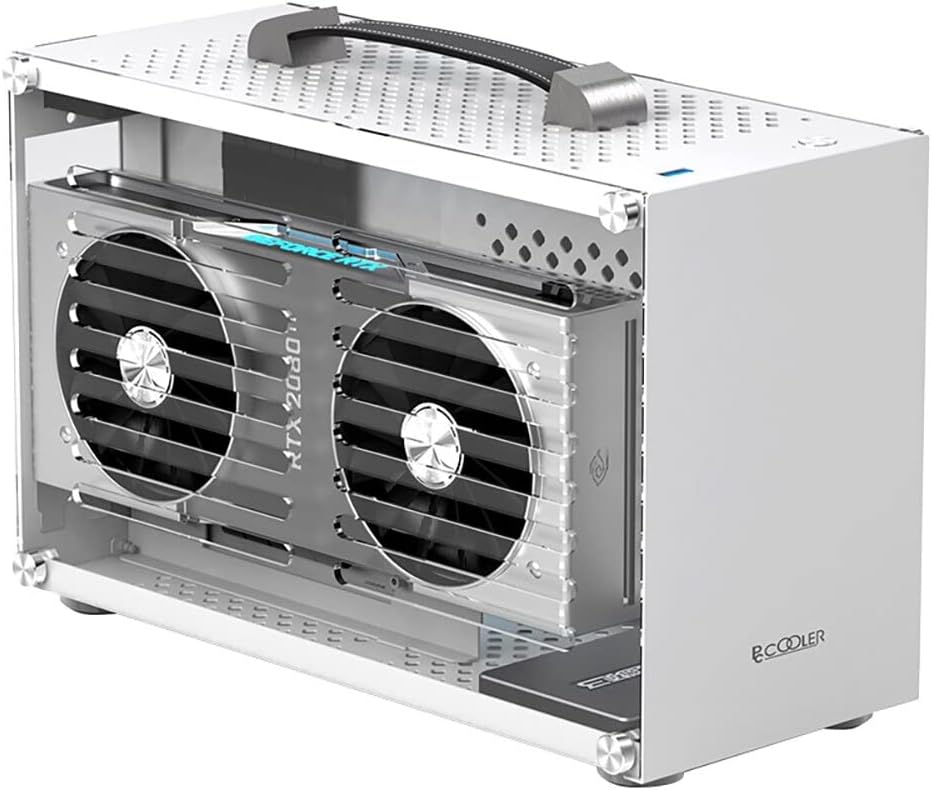 ALAMENGDA Hummingbird I98 Mini Portable ITX Computer Case Full Side Transparent DIY Desktop Case Leather handle White