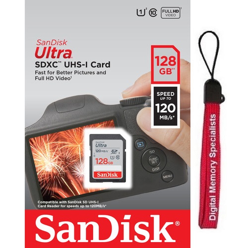 SanDisk 128GB Ultra SDXC UHS-I 120MB/s C10 U1 Full HD SD 128G Secure Digital Extended Capacity Flash Memory Card SDSDUN4-032G-GN6IN with OEM Lanyard