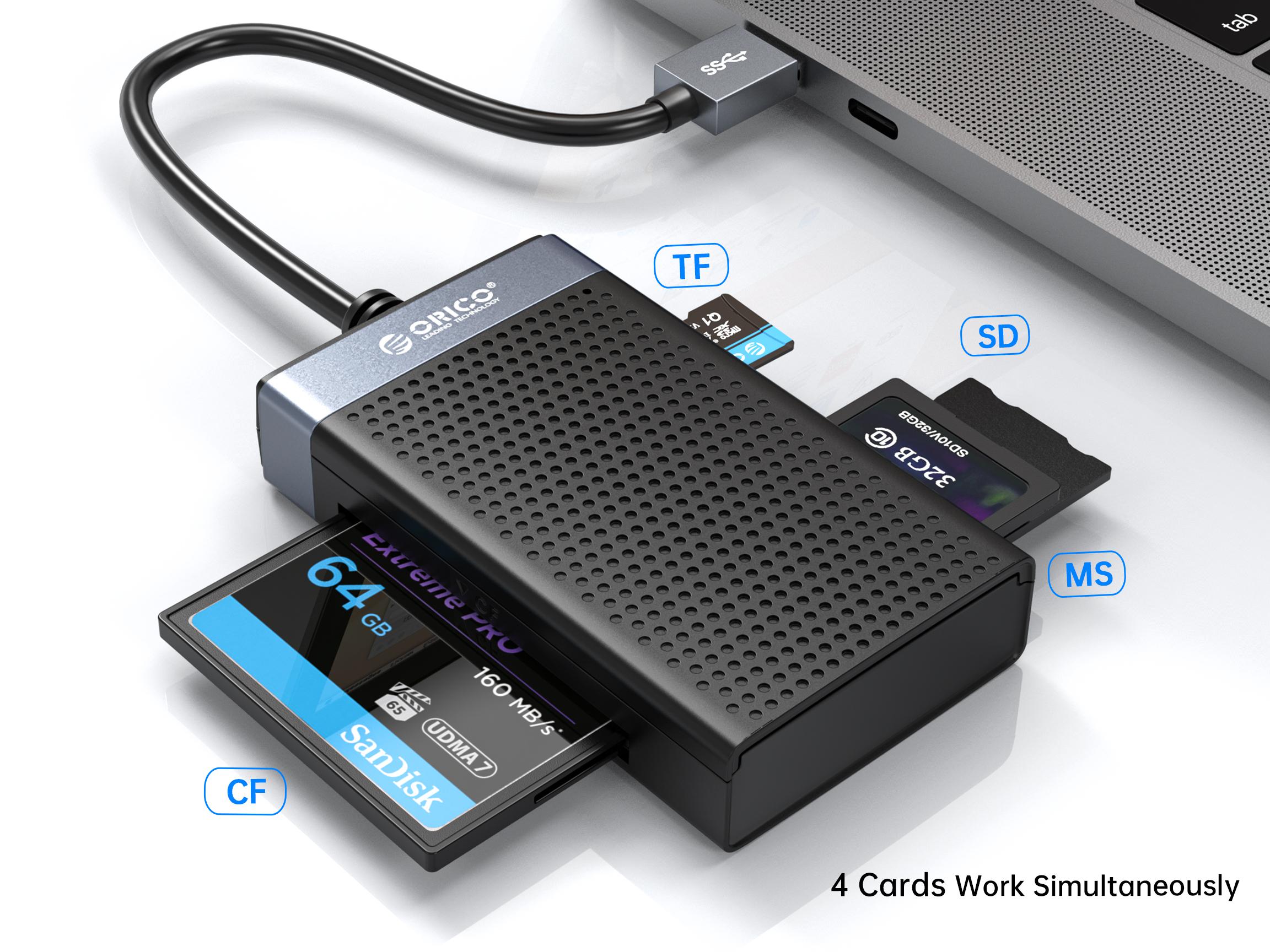 ORICO USB 3.0 Card Reader 4 in 1  SD TF CF MS Memory Smart Card Reader Compact Flash Card Adapter 15cm Cable for Laptop, Phone 4-in-1 4 in 1, USB3.0  to TF/SD/CF/CM All Read