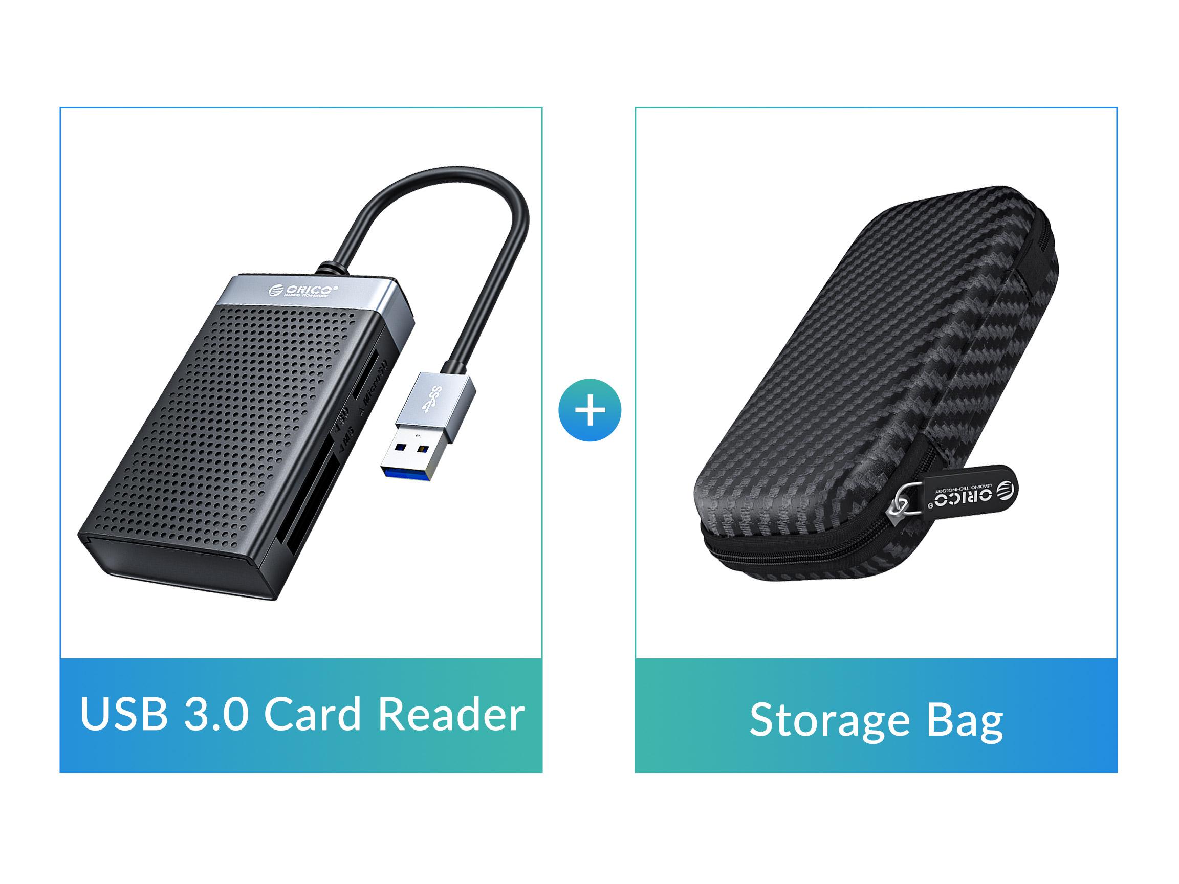 ORICO USB 3.0 Card Reader 4 in 1  SD TF CF MS Memory Smart Card Reader Compact Flash Card Adapter 15cm Cable for Laptop, Phone USB 3.0 Single Read USB 3.0 Card Reader & Case