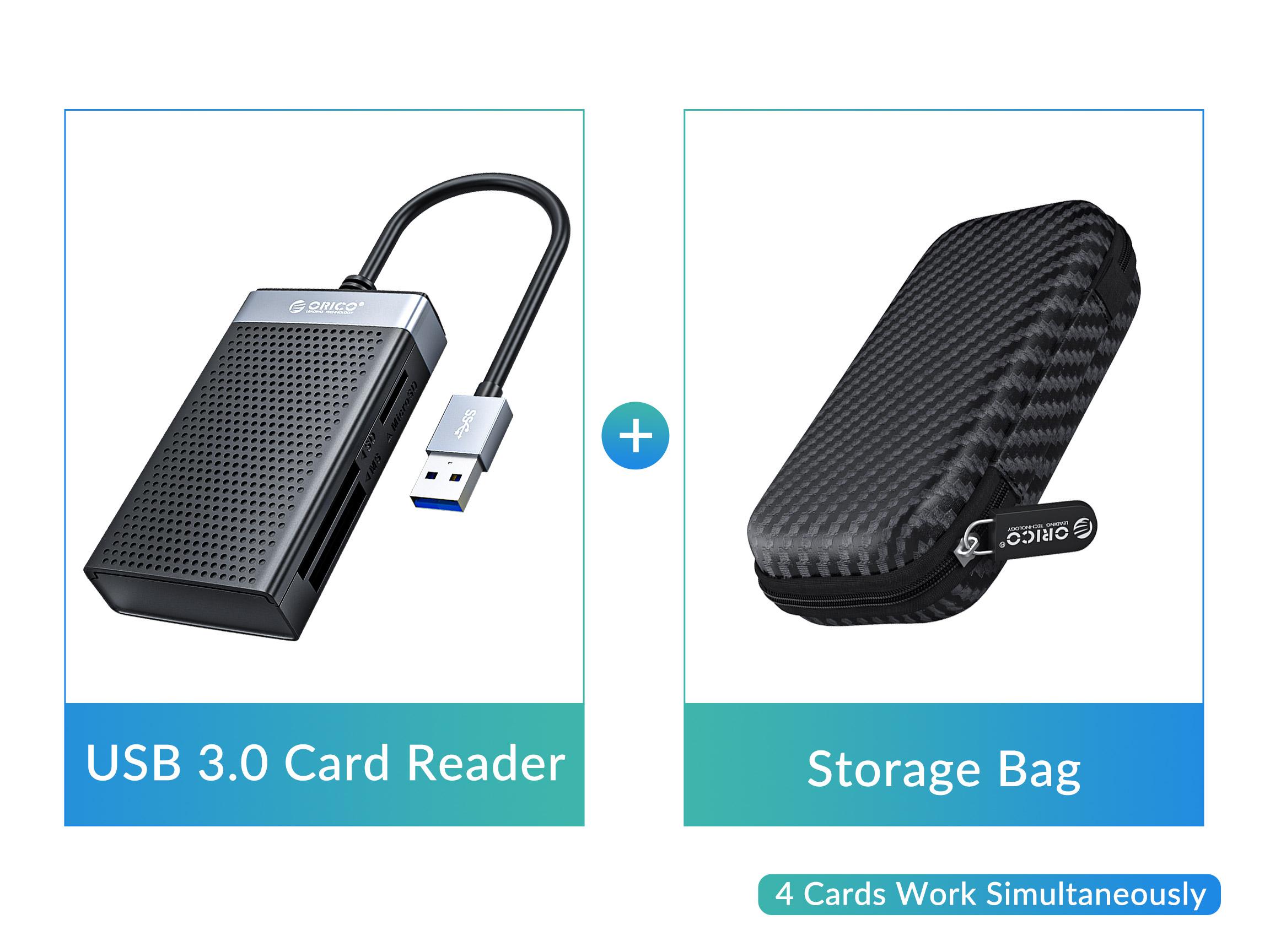 All Read USB 3.0 Card Reader with Case, ORICO 4 in 1  SD TF CF MS Memory Smart Card Reader Compact Flash Card Adapter 15cm Cable for Laptop, Phone