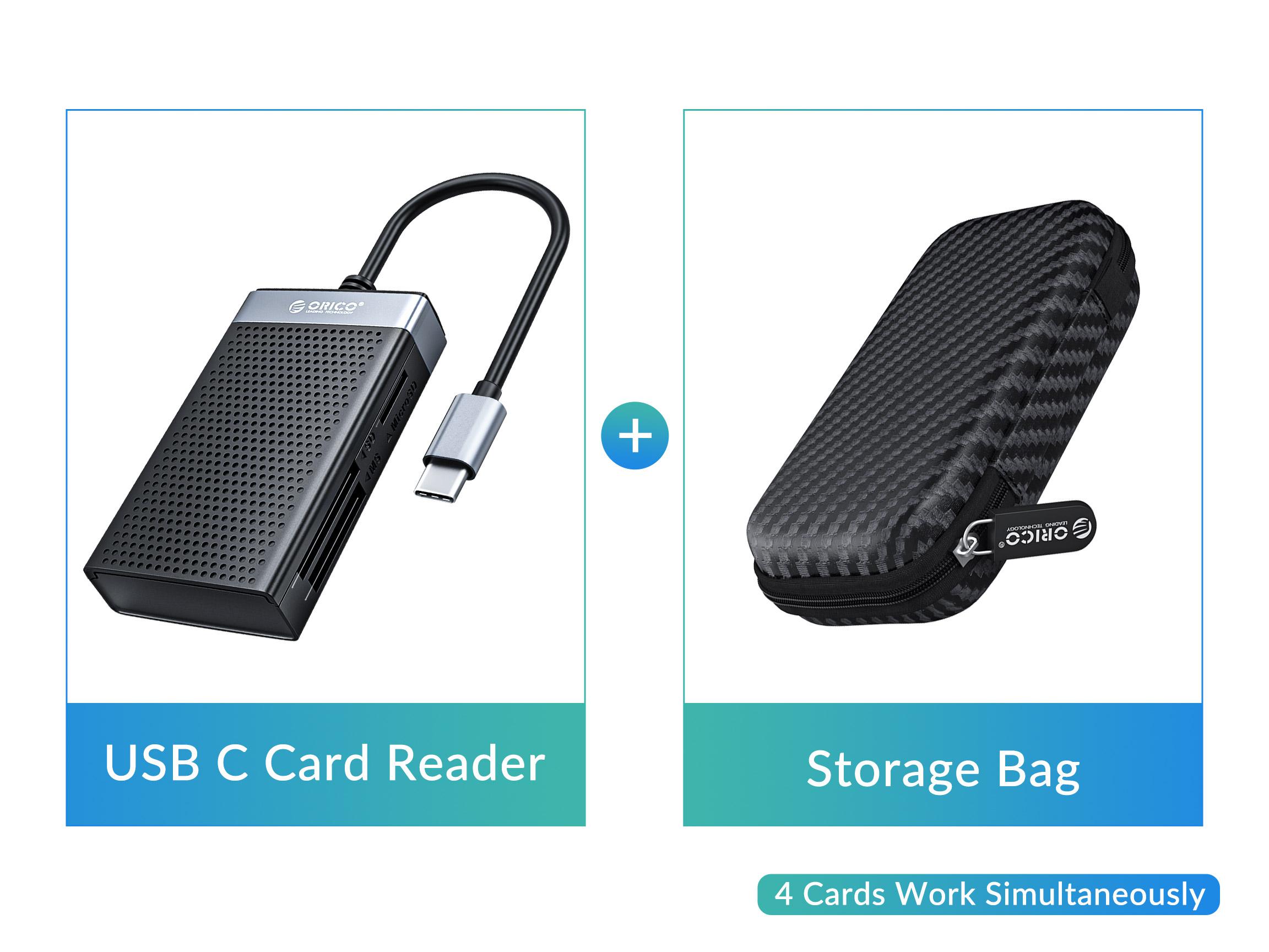 All Read USB C Card Reader with Case, ORICO 4 in 1  SD TF CF MS Memory Smart Card Reader Compact Flash Card Adapter 15cm Cable for Laptop, Phone