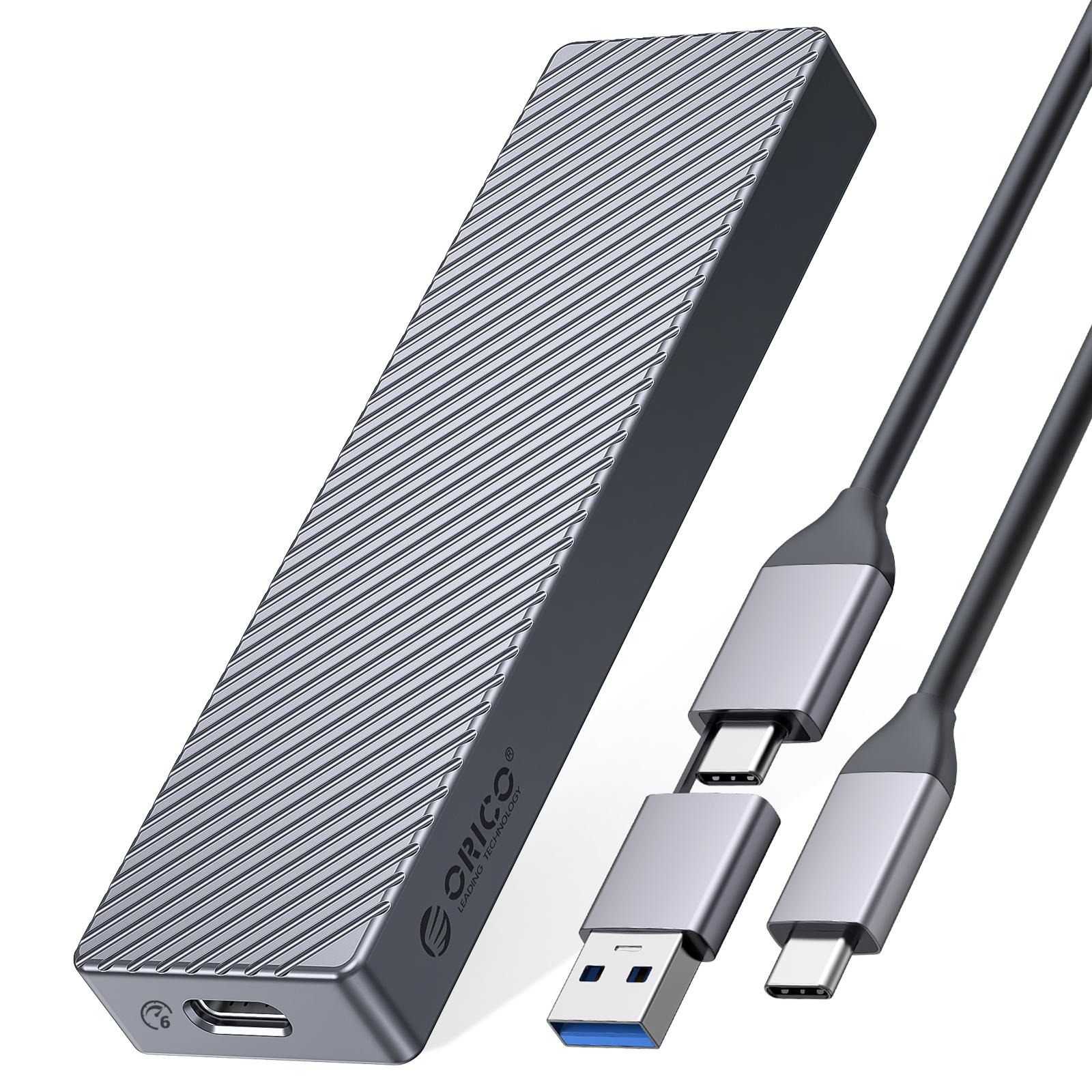 ORICO M.2 SATA SSD Enclosure Adapter Aluminum 6Gbps USB 3.2 Gen2 with USB-C/USB-A 2-in-1 Data Cable Supports B-Key or B&M Key, Support Size 2230/2242/2260/2280 SSDs — Gray