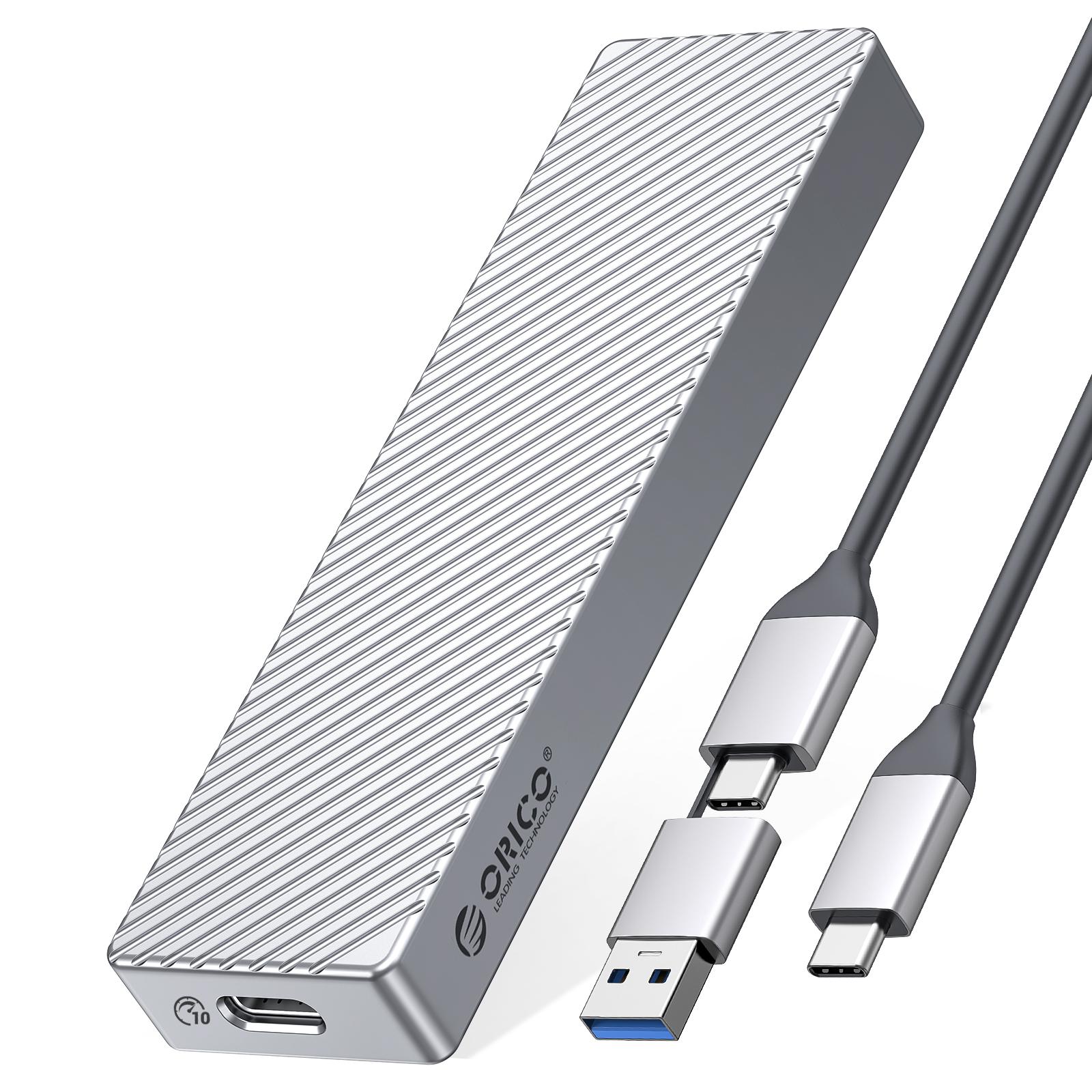ORICO M.2 NVMe SSD Enclosure Adapter Aluminum 10Gbps USB 3.2 Gen2 with USB-C/USB-A 2-in-1 Data Cable Supports M-Key or B&M Key, Support Size 2230/2242/2260/2280 SSDs — Silver