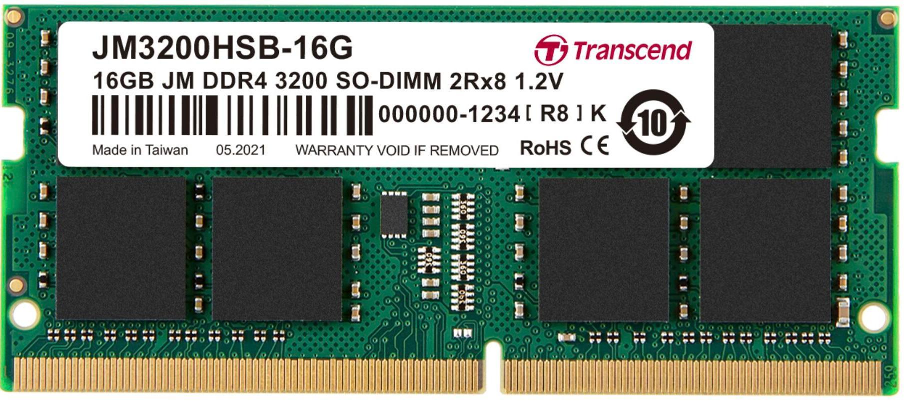 Transcend 16GB Transcend JetRam DDR4 3200MHz PC4-25600 CL22 SO-DIMM Laptop Module JM3200HSB-16G