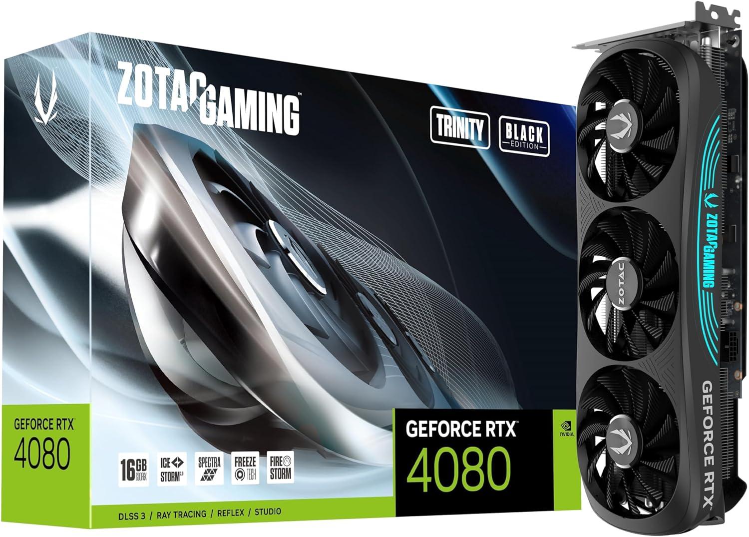 ZOTAC 16GB GAMING GeForce RTX 4080 Trinity Edition graphics card  GeForce RTX 4080 GDDR6X PCIe 4.0 x16 HDMI, 3 x DisplayPort Black