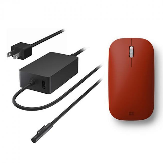 Microsoft Surface Mobile Mouse Poppy Red + Microsoft Surface 127W Power Supply — Bluetooth Connectivity for Mouse — 127W maximum output power — BlueTrack Enabled — 1 x USB Type A (USB 2.0) — Designed