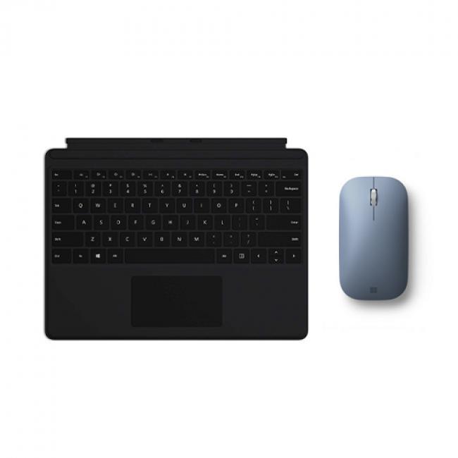 Microsoft Surface Mobile Mouse Ice Blue + Microsoft Surface Pro X Keyboard Black Alcantara — Wireless Mouse and Keyboard — Large glass trackpad — Seamless scrolling — LED backlighting — BlueTrack enab