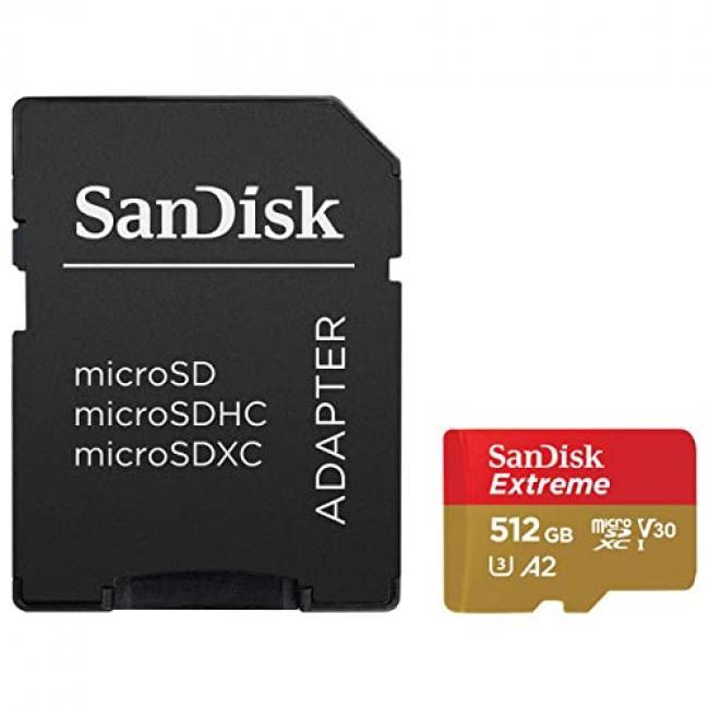 SanDisk 512GB Extreme Class 3/UHS-I (U3) V30 microSDXC 190 MB/s Read 130 MB/s Write