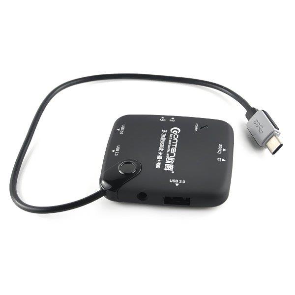 USB 3.1 Type C 3 Ports Hub TF/SD/MS/M2/ XD Card Reader Data Transmission Adapter For PC MacBook — Black