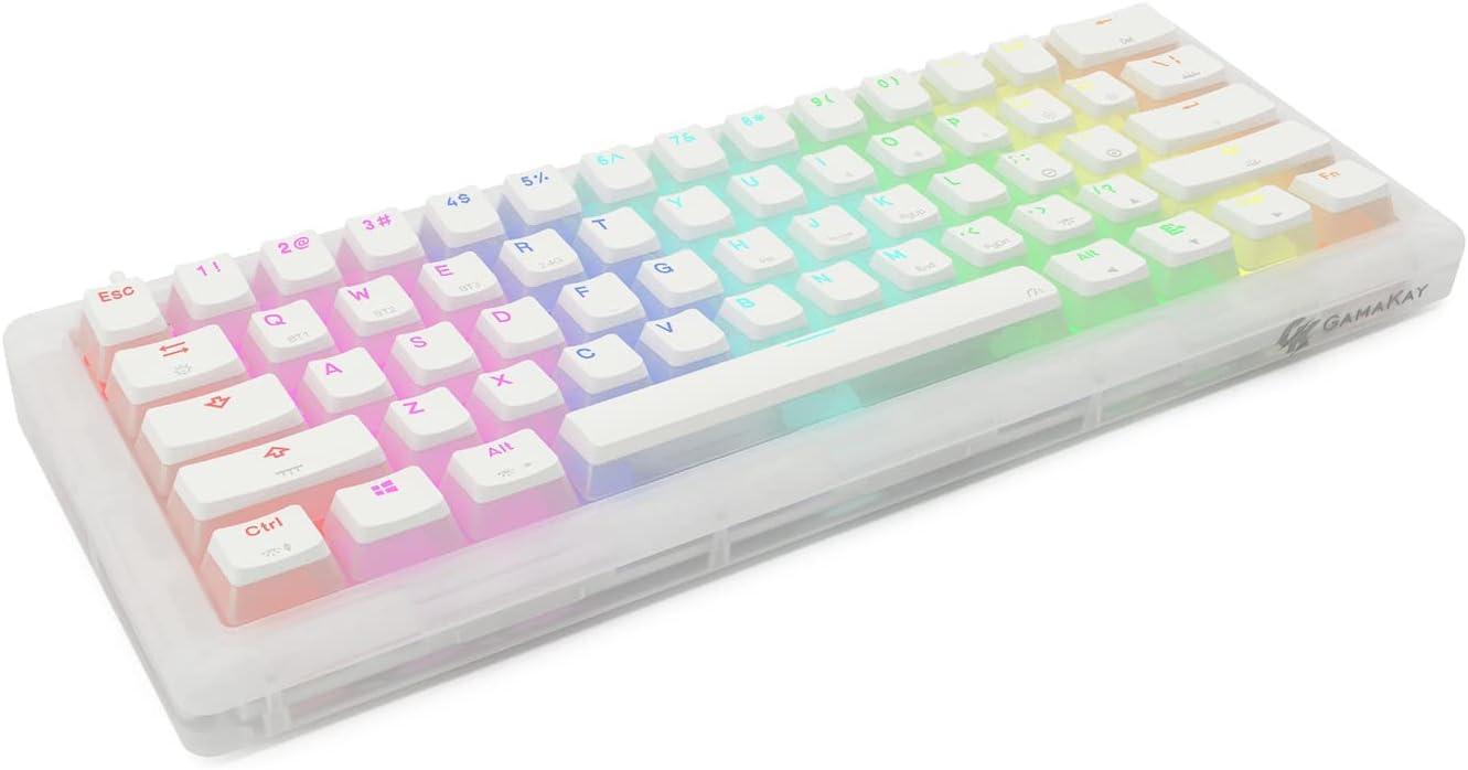 GK GAMAKAY K61 Pro 60% RGB Gasket Mechanical Keyboard, Bluetooth/USB-C Wired/2.4GHz Wireless 61 Keys Hot Swappable Gaming Keyboard with CNC Acrylic Base Pudding PBT/ABS Keycaps (Gateron Brown Switch)