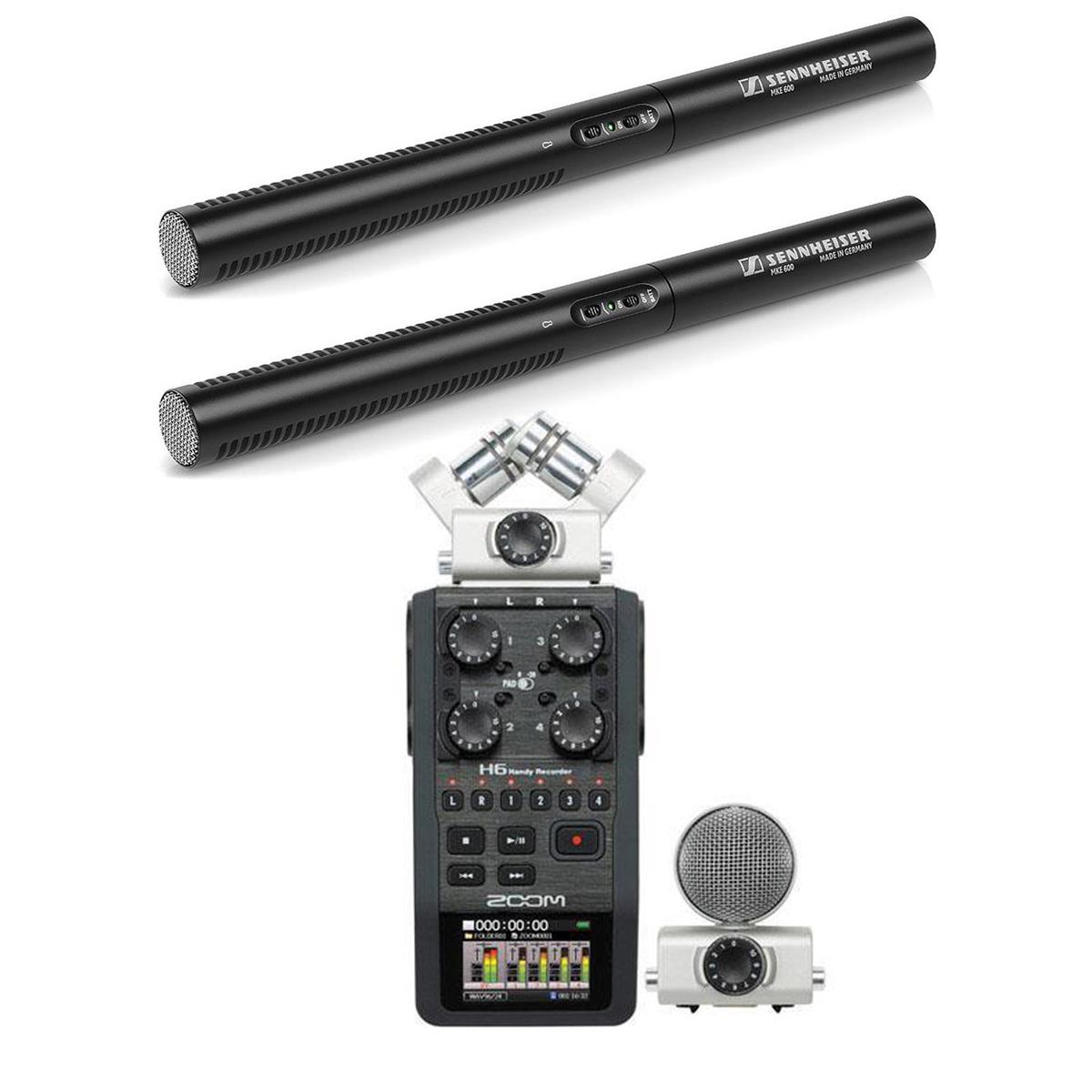 Sennheiser 2X MKE 600 Shotgun Microphone With Zoom H6 Handy Recorde W/Mic System