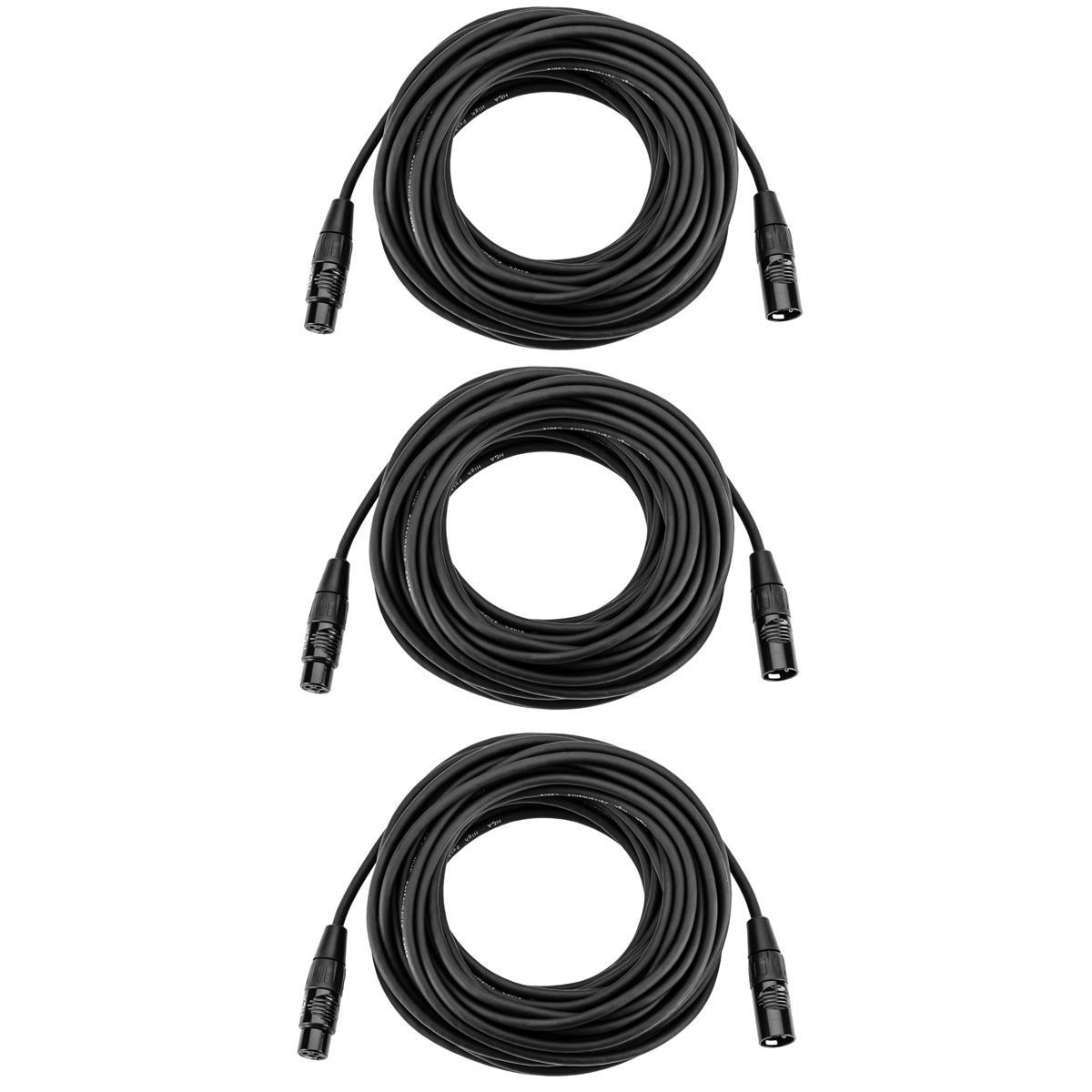H&A Platinum Pro Quad 50′ XLR M to XLR F Mic Cable with Rean Connectors, 3-Pack