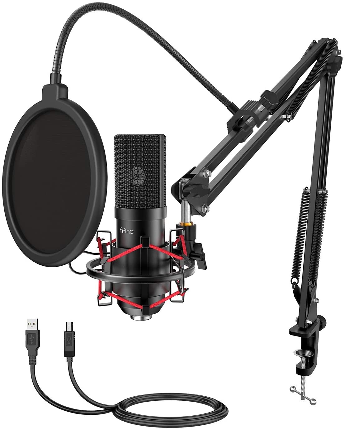 FIFINE USB Gaming Microphone Set with Flexible Arm Stand Pop Filter, Plug and Play with PC Desktop Laptop Computer, Streaming Podcast Mic Kit for Home Studio (T732