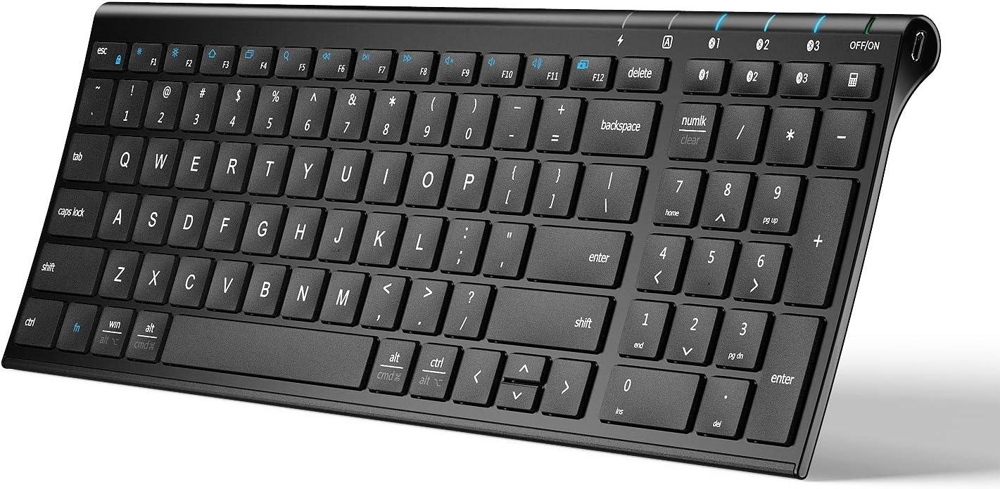 BK10 Bluetooth Keyboard, Keyboard USB-C Rechargeable Bluetooth 5.1 with Number Pad Ergonomic Design Full Size Stable Connection Keyboard for iPad, iPhone, Mac, iOS, Android, Windows