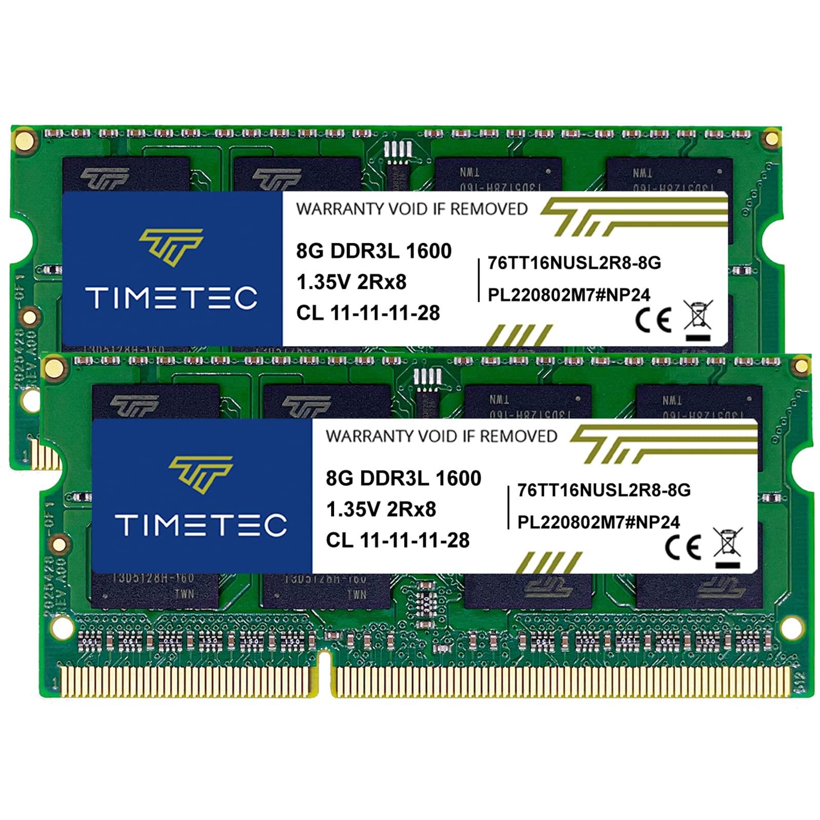 Timetec Hynix IC 16GB Kit(2x8GB) DDR3L 1600MHz PC3L-12800 Non ECC Unbuffered 1.35V CL11 2Rx8 Dual Rank SODIMM Laptop Memory Ram (16GB Kit(2x8GB))
