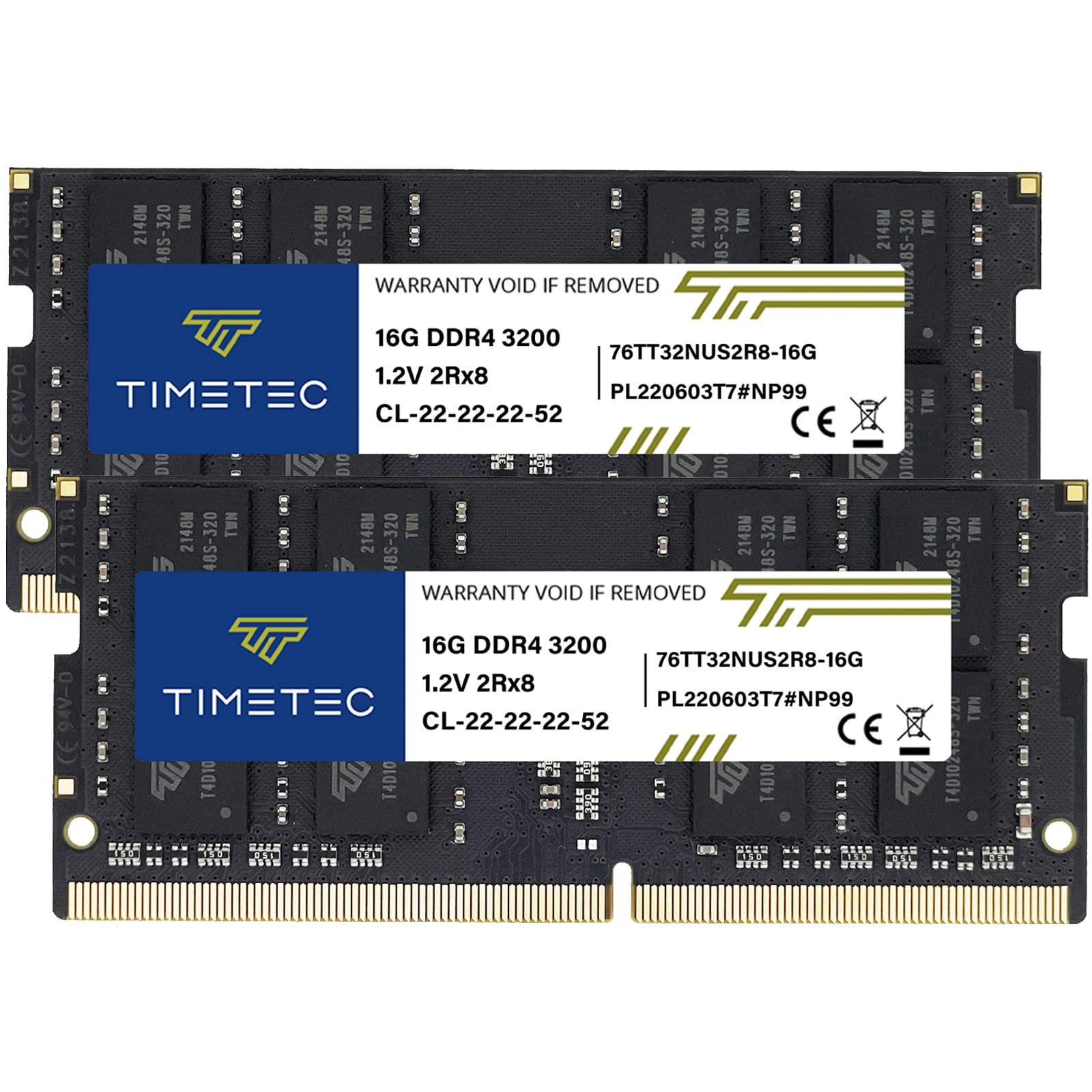 Timetec 32GB KIT(2x16GB) DDR4 3200MHz PC4-25600 Non-ECC Unbuffered 1.2V CL22 2Rx8 Dual Rank 260 Pin SODIMM Compatible with AMD and Intel Gaming Laptop Notebook PC Computer Memory RAM Module Upgrade