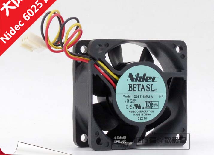 Nidec 6025 D06T-12PU A Ball Bearing Cooler with 12V 0.17A 3Wires 3Pins For case