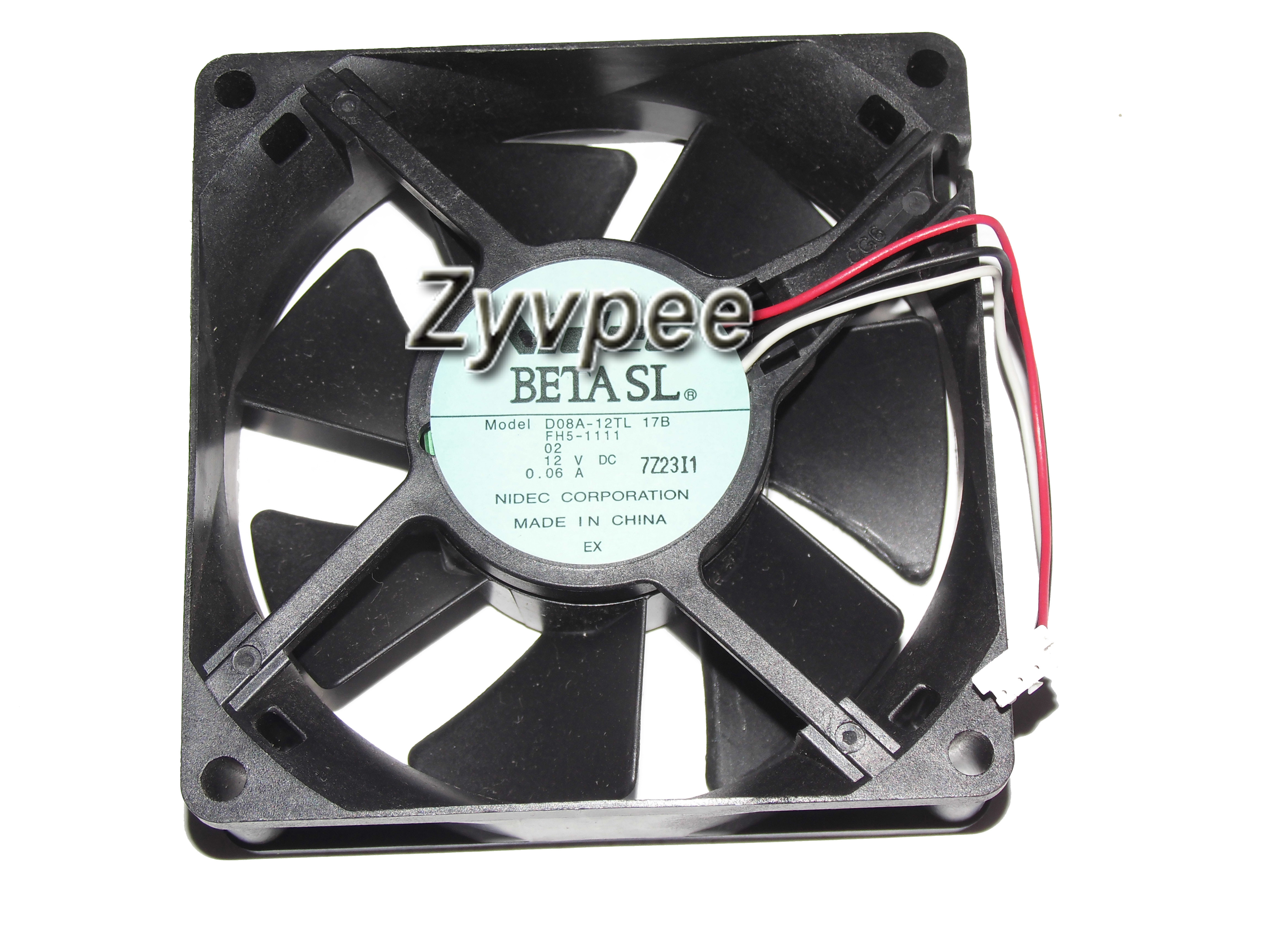 Square Cooling Fan of NIDEC 8025 D08A-12TL with 12V 0.06A 3-Wires