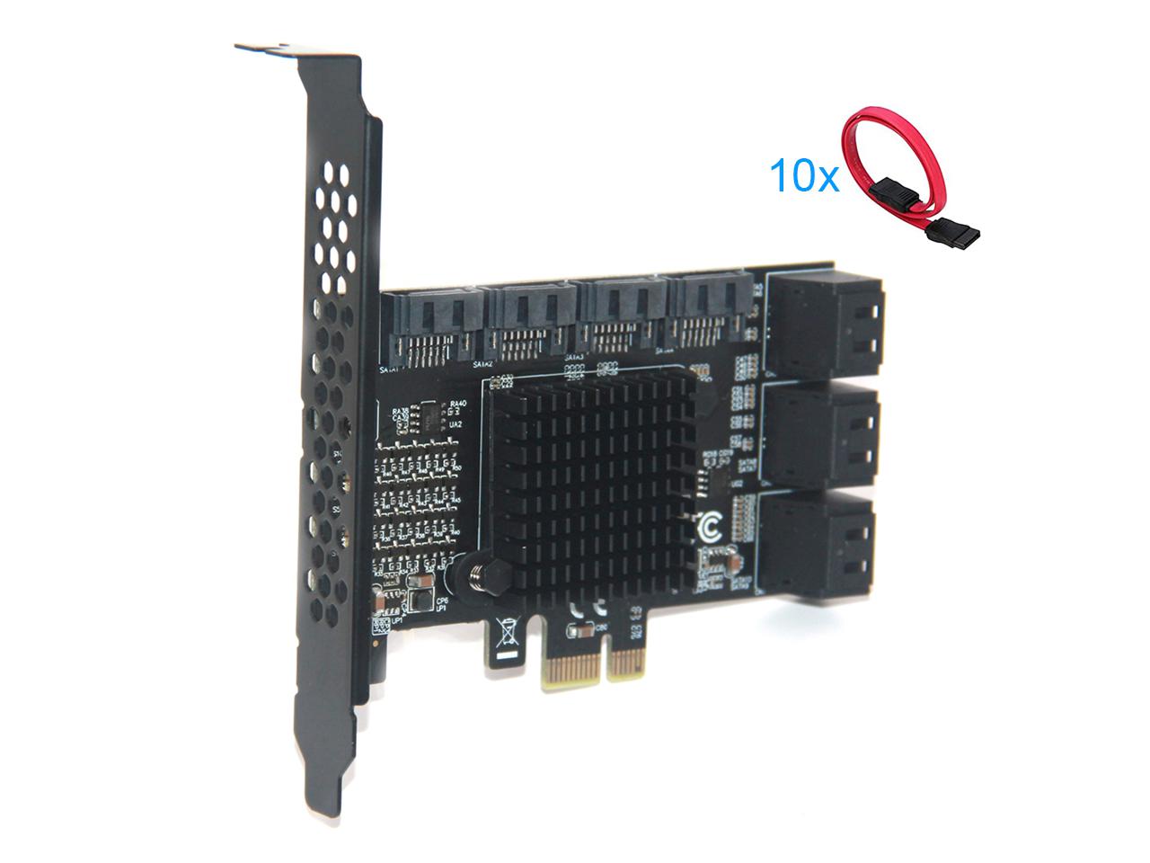Карта PCIe SATA контроллера 10 Port AMS1166+JMB575 (Low Profile)