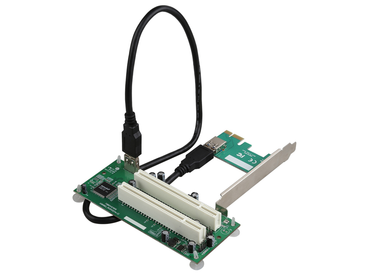 PCIe to PCI Adapter, RIITOP PCI-e Express to 2x PCI Expansion Card Converter Riser Extender with USB 3.0 (2Ft) Cable
