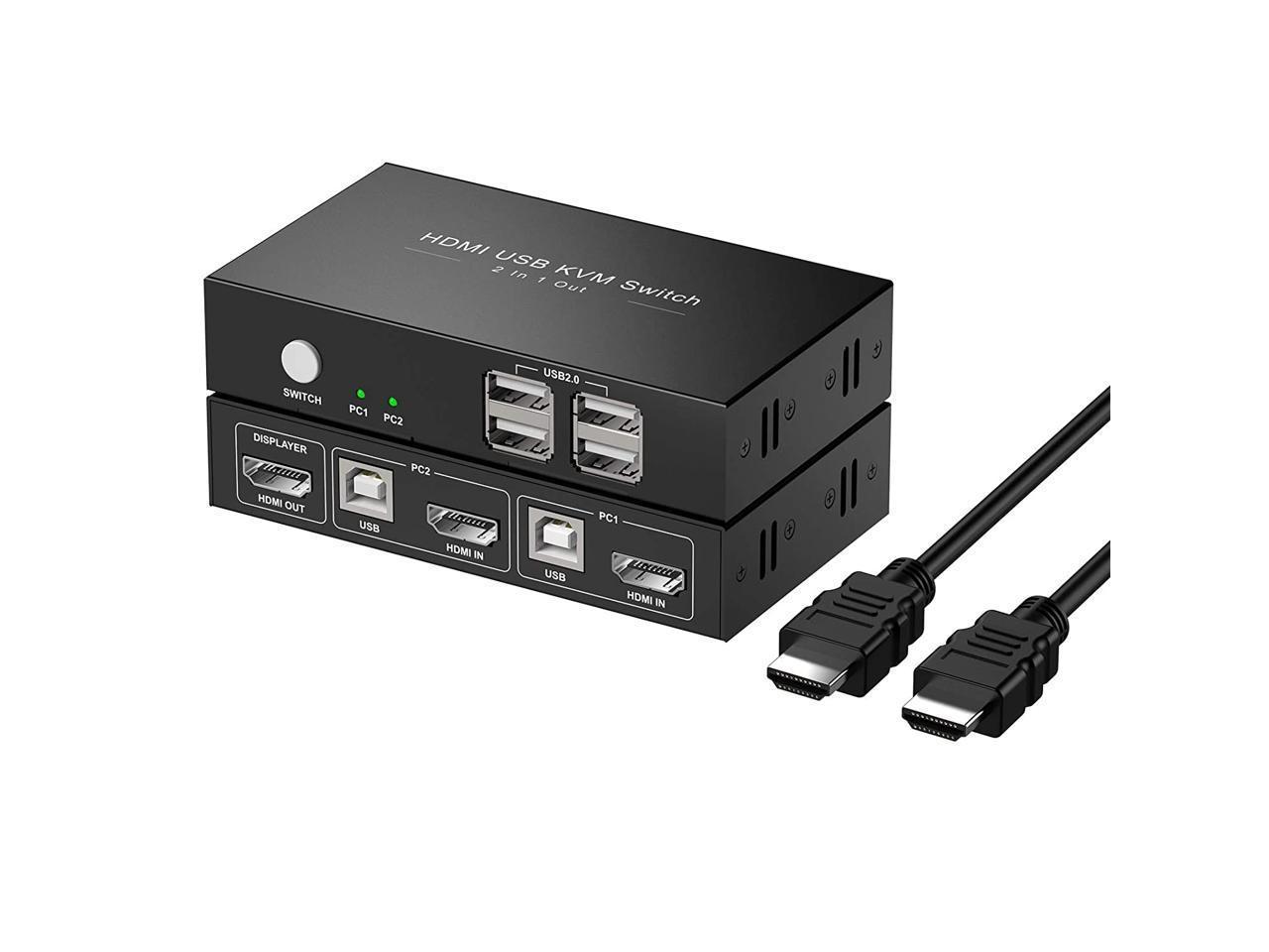ETopSell KVM Switch HDMI 2 Port Box, USB Switch selector with 4 USB 2.0 Hub Share 2 Computers, UHD 4K@30Hz, Support Wireless Keyboard and Mouse, Powered by USB, with 2 HDMI and 2 USB Cables