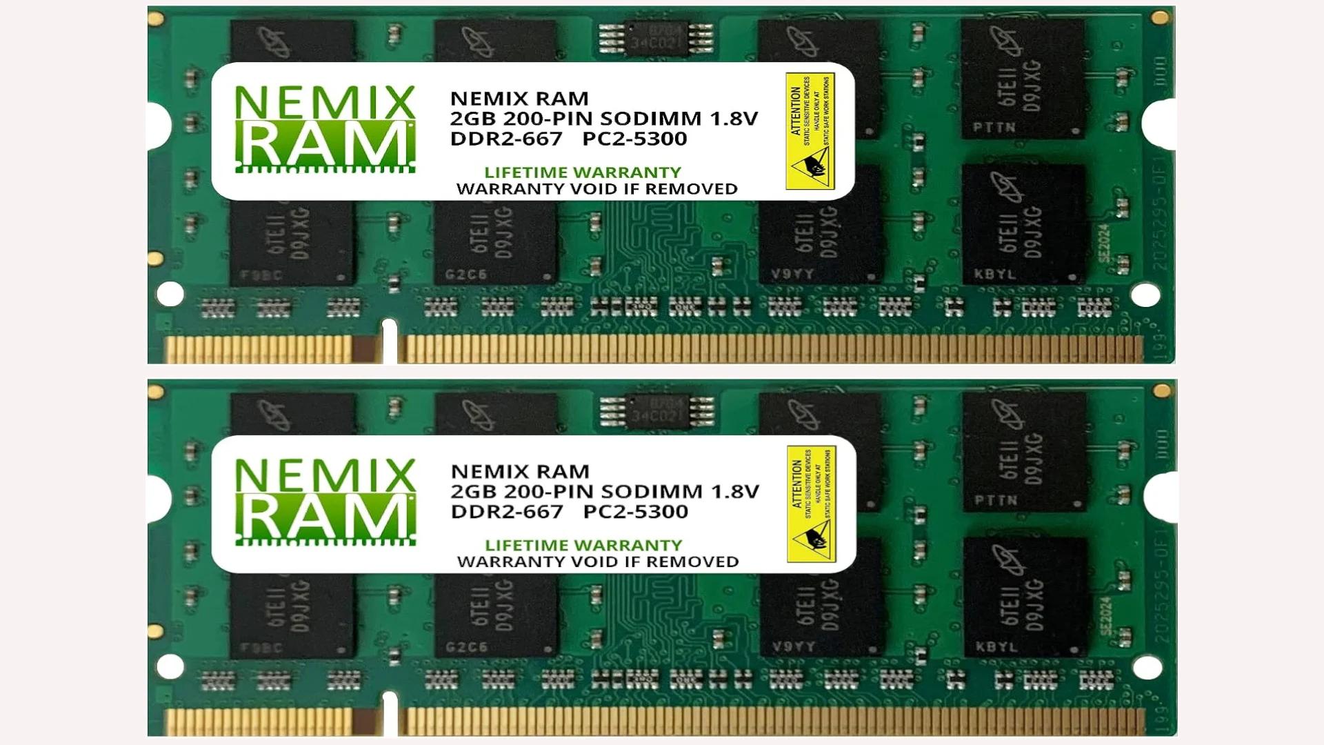 NEMIX RAM 4GB (2X2GB) DDR2 667MHz PC2-5300 2Rx8 1.8V 200-PIN Non-ECC SODIMM Laptop PC Memory KIT