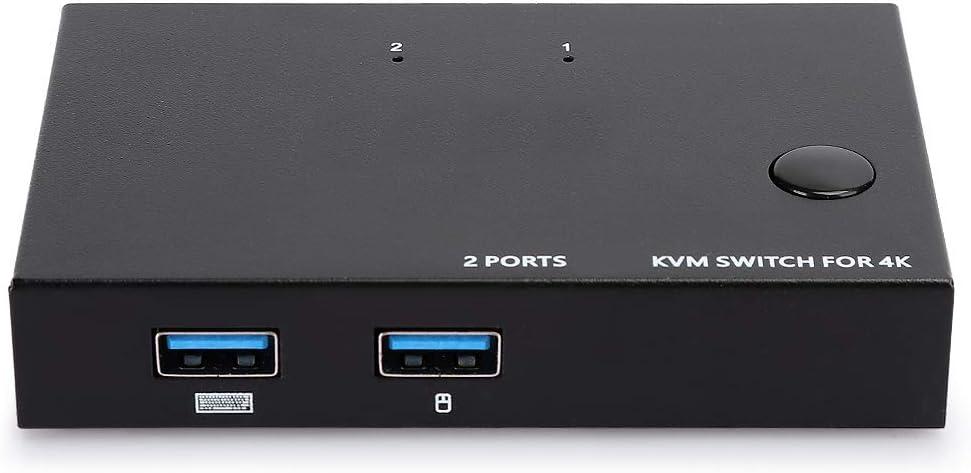 ciciglow KVM Switch, 4K×2K at 30Hz KVM Switch Screen Switcher USB + Share Device 2 in 1 Out Switch Adapter for Printer Sharing Mouse Keyboard, KVM Converter (KVM201)