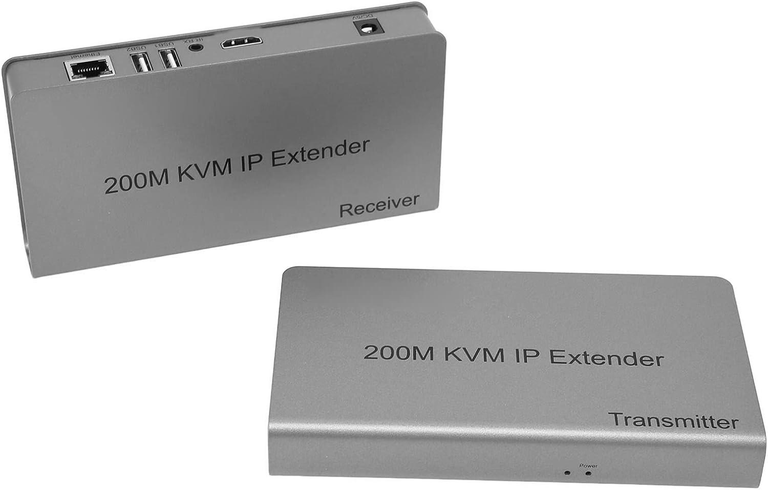 Lazmin112 IP Extender, 200m/656ft 60Hz Full HD Multimedia Interface Extender KVM Network Cable Extension, Plug and Play, Supports Resolution 1920×1080(US Plug)