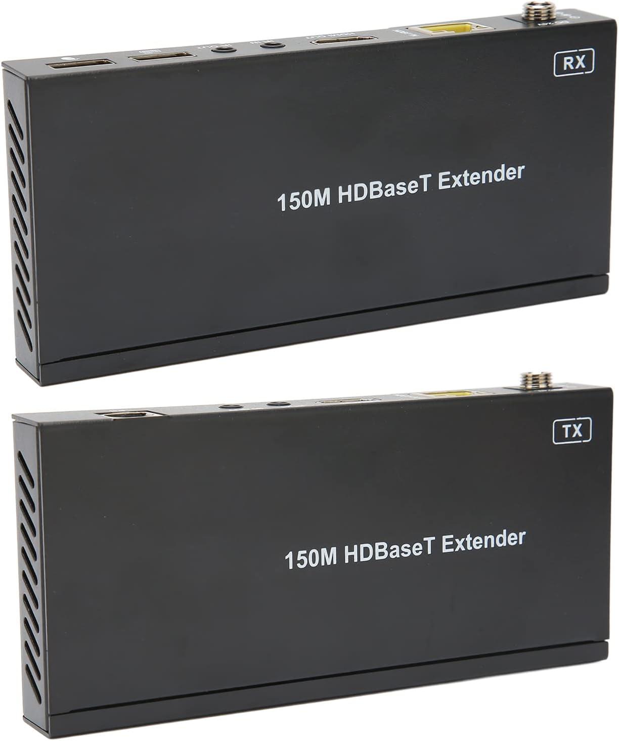 Vbestlife HDCEHB150SK 4K HD Multimedia Interface Extender, 18Gbps, 4Kx2K 60Hz KVM Extender, USB 1.1, Long Range, for Video Conferencing(Black)