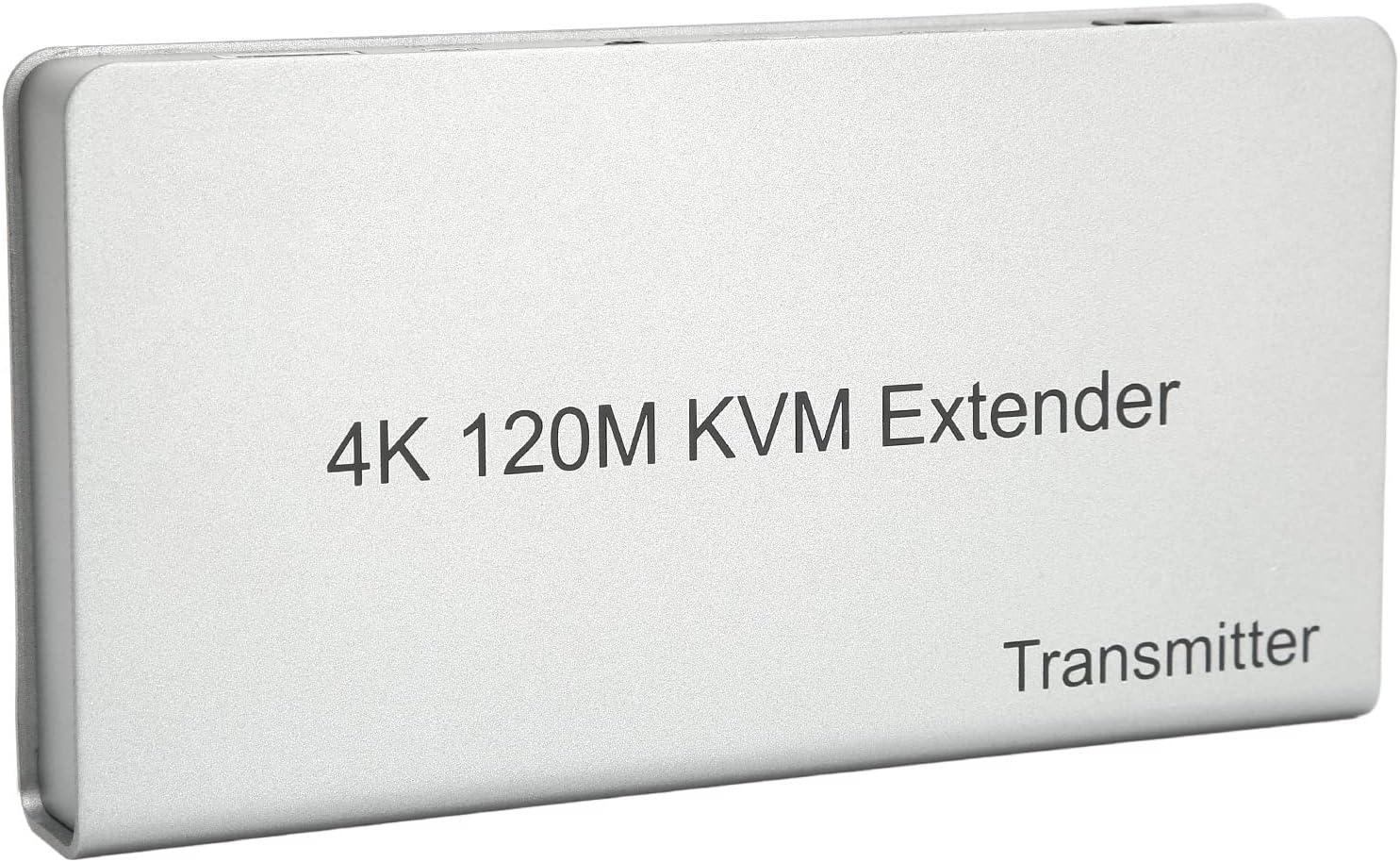 120m 4K HDMI KVM USB Extender for PC TV, LAN 4K @ 60Hz Remote Keyboard & Mouse, Multiple Receive Signal Amplifier, Plug and Play, 100240V.(US)