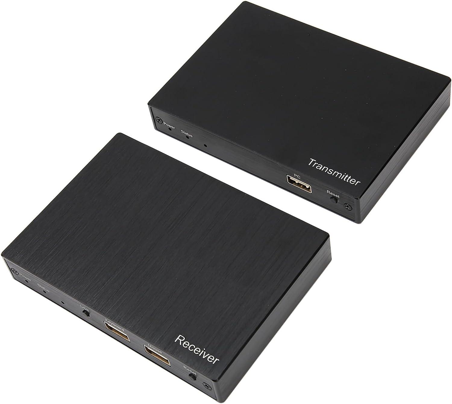 HD Media Interface Extender, Plug and Play HD KVM Extender Over IP USB 2.0 Over Single Cat5e/6/6a/7 for Mouse and Keyboard Control (US Plug)