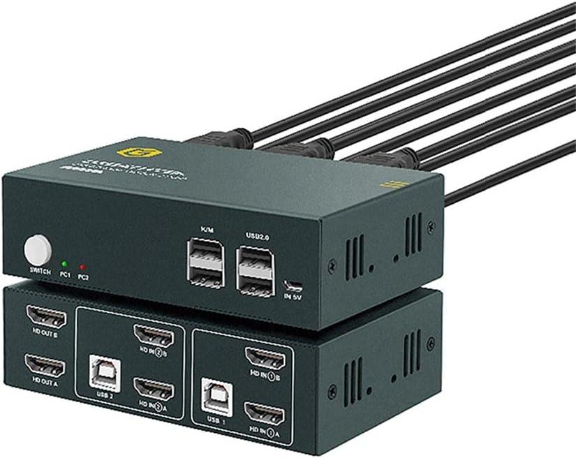 HDMI 4k 60Hz KVM 2 in 2 Out Dual Monitor Switcher Controls 2 Computers Or Laptop Monitors Dual Input Display No Driver Required