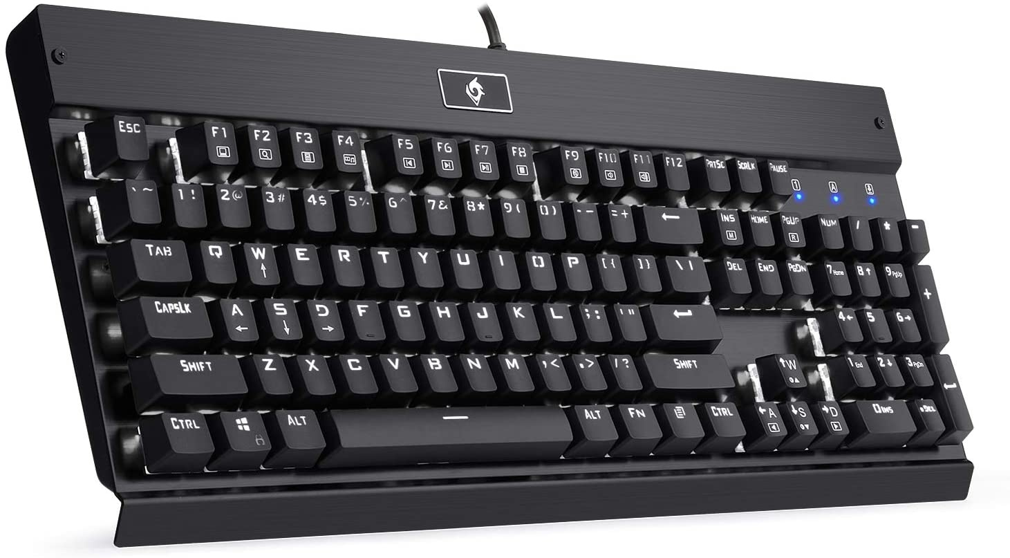 Eagletec KG010 Mechanical Keyboard Wired Ergonomic Brown Switches Equivalent for Office PC Home or Business (Black Keyboard White Backlit)