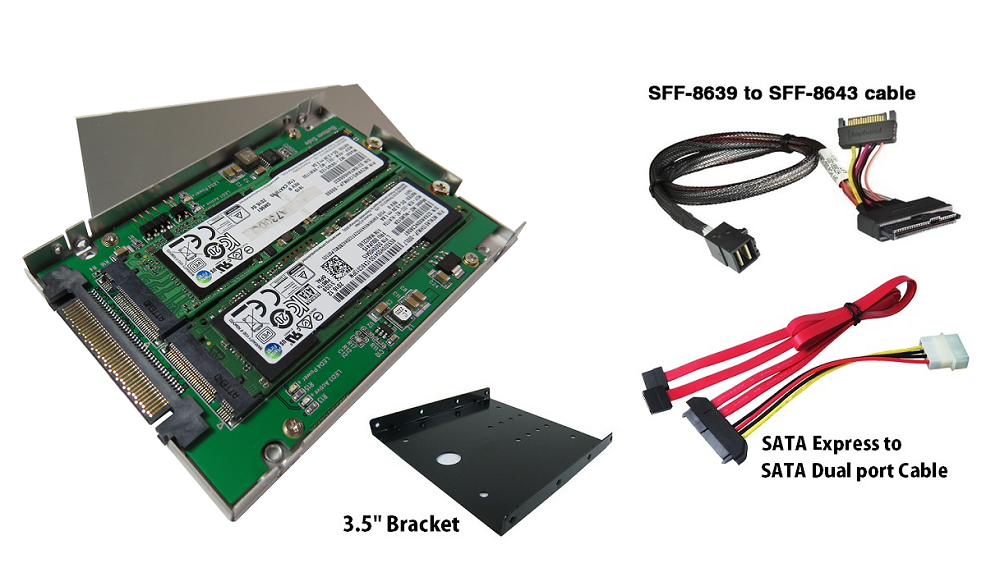 Innocard 2.5″ U.2 (SFF-8639) to M.2 NVMe SSD & SATA Express to M.2 SATA SSD with U.2 to mini SAS HD Cable & SATA Express to SATA Dual ports Cable