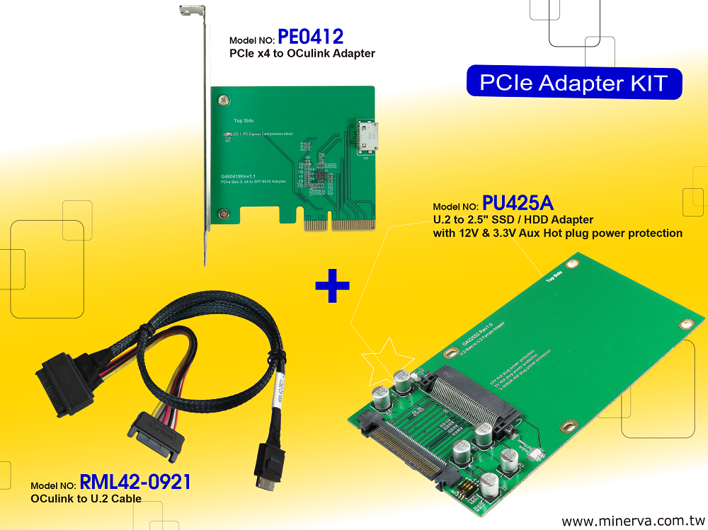 Innocard PCIe x4 to OCulink Adapter & U.2 to OCulink Cable with U.2 to 2.5″ SSD / HDD Adapter KIT