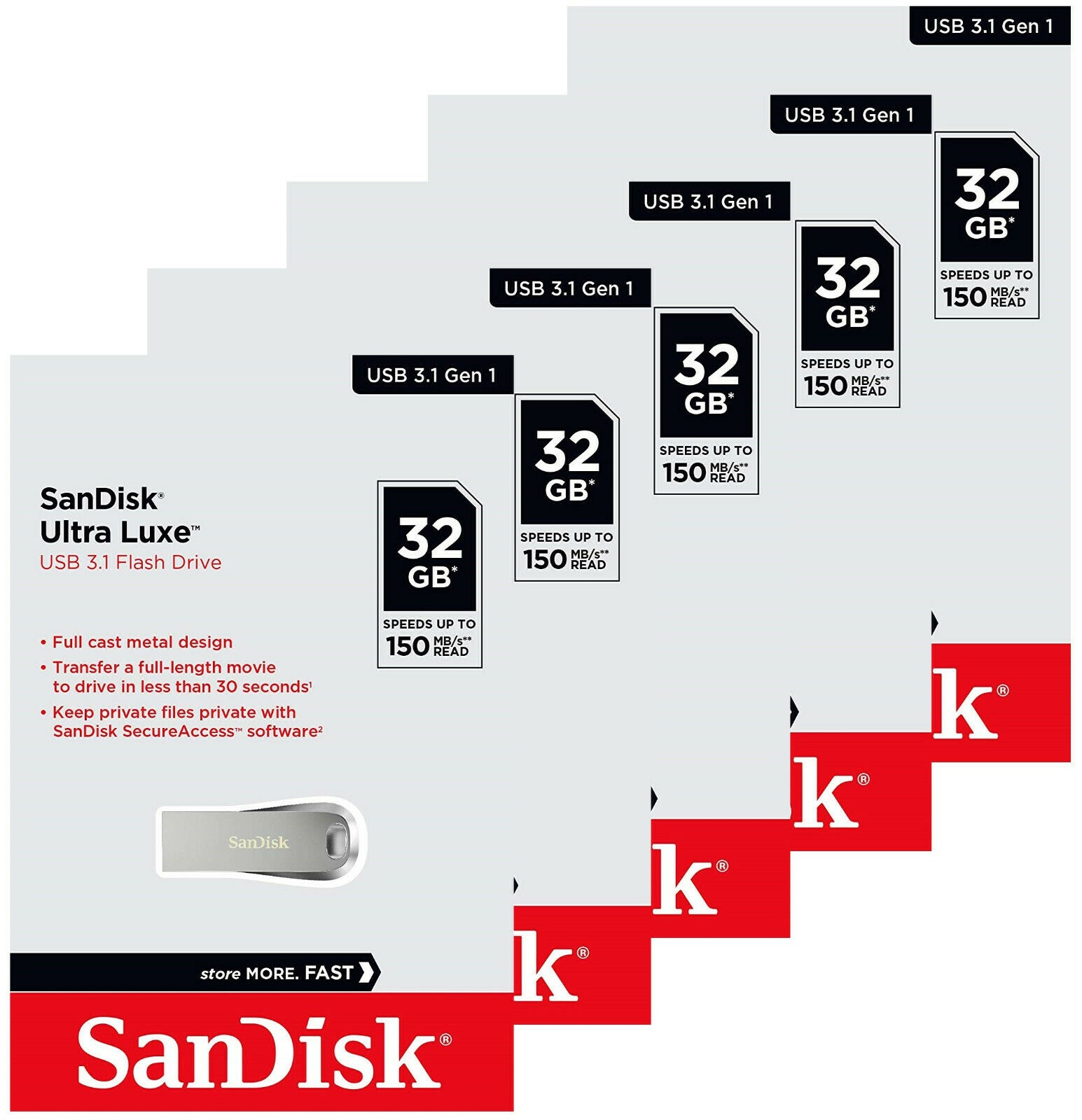 5X Sandisk Ultra Luxe 32Gb Usb 3.1 Sdcz74 150Mb/S Flash Pen Drive Sdcz74-032G